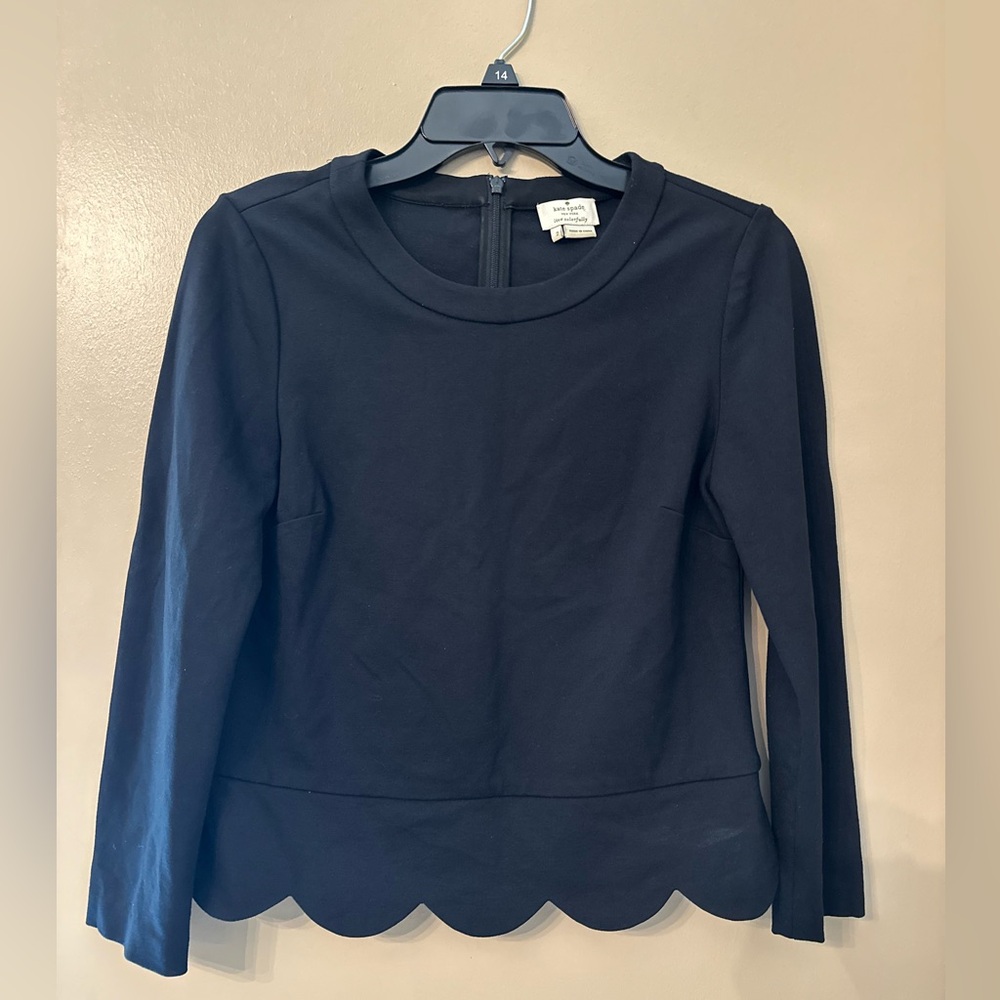 Kate Spade Women's Black Long Sleeve Scalloped‎ Hem Blouse Size 2